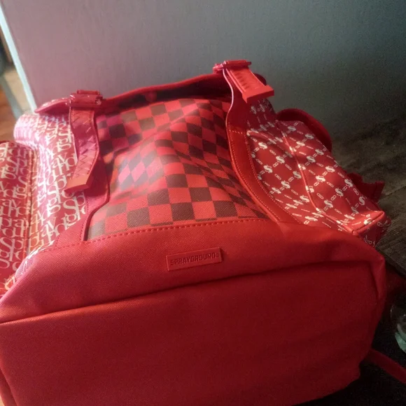 Sprayground Red/White Checkard, Moneysign, Sprayground Logo Bookbag Backpack NWT - Picture 8 of 12